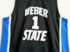 Erkek Vintage Weber State Wildcats Damian Lillard Koleji Basketbol Formaları NCAA Siyah # 1 Dikişli Gömlek S-XXL