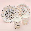 10pcs Black Dot Gold Stars Disposable Tableware Party Paper Plates Baby Shower Birthday Party Supplies Paper Cups Tableware