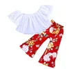 Kids Clothes 2018 New Fashion Baby Girls Clothes White Lace Off Shoulder Tops+Floral Printing Bell-bottoms Long Pants 2Pcs Outfits Children