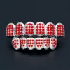 Hip Hop Party Cosplay Bio Rame Oro Denti Grillz Caps Top Bottom Shiny Bling Bling Red CZ Charm Grill Set Dente Socke2460