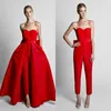 Prom Dresses Satin Jumpsuit with Removable Overskirt Evening Dresses Elegant Party Dresses Pant Prom Gowns Vtido De Fta Bow Floor Length Customize