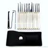 12pcs Leather Lock Pick Case Stainless Handles w Bag Transparent padlock Small Broken Key Extractor Tools8324851