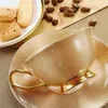 3 stks Bone China Tea Cup en Saucer Set met Lepel, 200 ml / 6.8 Oz, Golden Grid