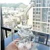 New Design Glass Bongs Half Fab Egg Shape Dab Oil Rigs 14.5mm Male Joint Recycler Cube Perc Purple Water Pipes with Banger