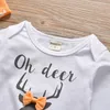 Set di abbigliamento per bambini di Natale T-shirt a maniche lunghe con testa di cervo di Natale appena nato + pantaloni + fascia per neonato Set da 3 pezzi Vestiti per ragazze dei ragazzi per neonati