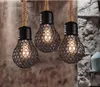 Vintage rope pendant light edison bulb American Style metal cage lamp restaurant dining room lights industrial bar lighting