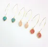 Fashion Gold Color Natural stone Water Drop Oval Earrings Green Pink Crystal Dangle Earrings For Women Jewelry