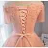 Vintage ljusblå av axeln Kort Homecoming Prom Cocktail Klänningar Med Ärmes Lace Applique En Line Organza Mini Party Formella klänningar