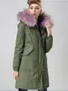 Nieuwe aanbieding Lavendel Wasbeer Bont Trim MEIFENG Lavendel Konijnenbont Voering Army Green Canvas Lange Parkas