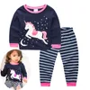 Inx Xmas Unicorn Noel Pijama PJS Kızlar Pijama De Unicornio Pijama Çocuk Kigurumi Kitty Dinosaurio Bebek Kız Enfant 2 adet Set Pantolon Tops