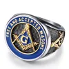 316 Stainless Steel High fraternal order Men's masonic Lodge Rings Blue Enamel Free And Accepted Masons ring