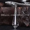 1Pcs White Quartz Real Natural Smei Precious Stone Gemstone Witch's Wand Faceted Point Pendulum with Thai Silver Bail and Phoenix End Chain