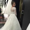 2019 Elegante Spitze Aline Brautkleider mit 34 Ärmeln Vestido de Noiva Sheer Neck bescheidene Brautkleiderland Hochzeitskleider WI9976607