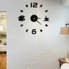 クリエイティブブラック3D DIYフレームレスアクリルデジタ壁時計ステッカー壁装飾リビングルームベッドルームアートレストランホームオフィススクール