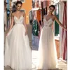 Spaghetti Strap A Line Wedding Dress Dot Tulle Pearl Beaded Lace Appliqued Factory Real Photo 2020