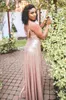 2020 Bling Sparkly Bridesmaid Dresses Rose Gold Sequins Cheap Mermaid Two Pieces Backless Country Beach Party Dresses Wedding Gues5556403