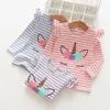 vêtements fille Ins style Filles Enfants Manches Longues O-cou Stripped Licorne imprimer tout match t-shirt fille enfant 100% coton t-shirt confortable