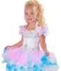 Adorável Halter Uma Linha Mini Glitz Girls039 Pageant Vestidos Backless Crystal Beads Tubulação Organza Cupcake Rosa Branco Flor Menina D5897003