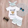 Zomer Baby Meisjes Kleding Katoen Kids Baby Meisjes Brief Print Romper Jumpsuit + Shorts + Hoofdband 3 STKS Peuter Set baby Meisje Kleding 2018