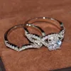 Rozmiar 5-10 New Arrival Handmade Luksusowa Biżuteria 10KT White Gold Wypełnione Okrągły Cut Topaz Enterity Office Women Wedding Diamond Bridal Ring Set