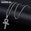 New Ankh Key Pendant Necklace Hip Hop Iced Out All Zircon Gold Color Cross Chains for Male & Women2911