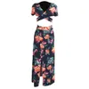 Women Summer Floral High Slit Long Dress Printed Maxi Beach Dress Female Crop Top Two Piece Set Sundress Vestidos