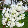 Fake Waterfall Cherry Blossom Flower Branch Begonia Sakura Tree Stem with Green Leaf 108cm for Artificial Decorative Flowers