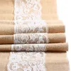 Table Runner Lace 108 "(275cm) Renda de Burlap Hessian Natural Jute Table Runner para Decorações de eventos Festival de festa de casamento