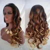 Perucas de cabelo humano super onduladas para mulheres negras cabelo brasileiro três tons # 1B / 4/27 ombre cor peruca dianteira do laço