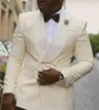 Slim Fit Wedding Groom Tuxedos for Men Suits 2018 Ivory Shawl Lapel Double Breaded اثنين