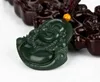Naturligt snidat leende Buddha Pendant kinesisk safir grönt halsband