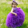 Princess Purple New Little Jewel Neck Tiered Tulle Toddler Glitz Pageant Dresses For Kids Girls Birthday Gowns