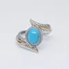 Kontrast Farbe Silber Feder turquoise Frauen Ringe Mode Schmuckband Ring Geschenk Wille und Sandy