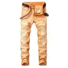 Jeans European casual hollow hole solid color pocket waist motorcycle jeans support mixed batch