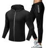 Men Tracksuit Set Casual sports pants trousers+thin quick-drying workout hooded jacket Sportwear Suits Long Sleeve fitness S-XXL