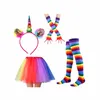 Bambini all'ingrosso Arcobaleno partito copre i bambini di design ragazze di danza con Unicorn fascia del corno guanti leggings neonata di abiti firmati BY0145