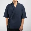 Män skjorta kimono japanska harajuku mens skjorta linne retro ursprung streetwear cardigan outwear traditionell öppen stygn skjortor