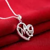 Cute Mom Letter Necklace Cubic Zirconia Love Heart Pendant & Necklace Silver Color Jewelry For MUM Mama Mother's Day Gift