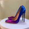 Nouvelles chaussures à talons hauts à rivet violet bleu, chaussures sexy à la mode pour dames 8 1012CM, personnalisées 33-45 mètres.