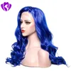 180density full Synthetic Lace Front Wig Long Body Wave Blue Wigs Color Light Lace Natural Hair Frontal Free Parting For Women