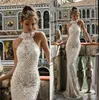 Julie Vino Mermaid Wedding Dresses Halter Neck Lace Bridal Gowns With Beads Floor Length Appliques Beach Wedding Dress