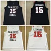 Vintage NCAA San Diego State Aztekler Kawhi Leonard # 15 Koleji Basketbol Formaları Erkek Siyah Üniversitesi Dikişli Gömlek Jersey S-XXL