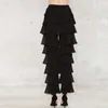 Dreawse Casual Loose Black Trend Personality Mid Waist Tiered Ruffle Slim Vintage Elegant Long Flare Pants Tower Pants D9875