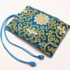 Luxury Silk Brocade Smycken Travel Roll Bag Floral Drawstring Kosmetisk lagringsäck Stor dragkedja Fällbara Kvinnor Makeup Bag 50pcs / Lot