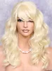 Human Hair Blend Long Beach Blonde Wavy HEAT SAFE Wig w. bangs MAR 613
