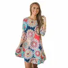 National wind dresses for womens floral printing casual women clothes african party dress seven-sleeve pocket plus size summer dresses