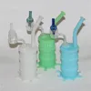 Hookah Bongs glow in dark silicone water pipe with double tube quartz nail and glass bubble carb caps silicon dab rig