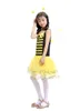 Little Bee Girls Siling Dress Yellow Yarn Patchwork Tutu Gonna con Yellow Wing + Headband Princess Dress Suits Costume per bambini di Halloween