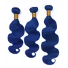 Mörkblå Virgin Peruvian Hair Bundles handlar om frontkroppsvåg Pure Blue 13x4 Full Lace Frontal stängning med vävtillägg