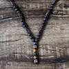 Bijoux Vintage unisexe perles en bois pierre de lave noire Mala avec pendentif bouddha hématite noir pour hommes collier chapelet